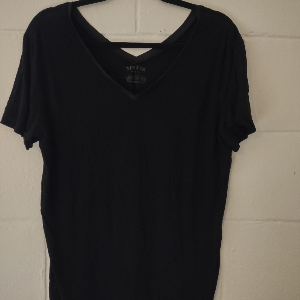 Women's TikTik Black V Neck Tshirt